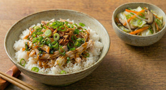 Chiayi Style Chicken and rice with wok tossed vegetables.