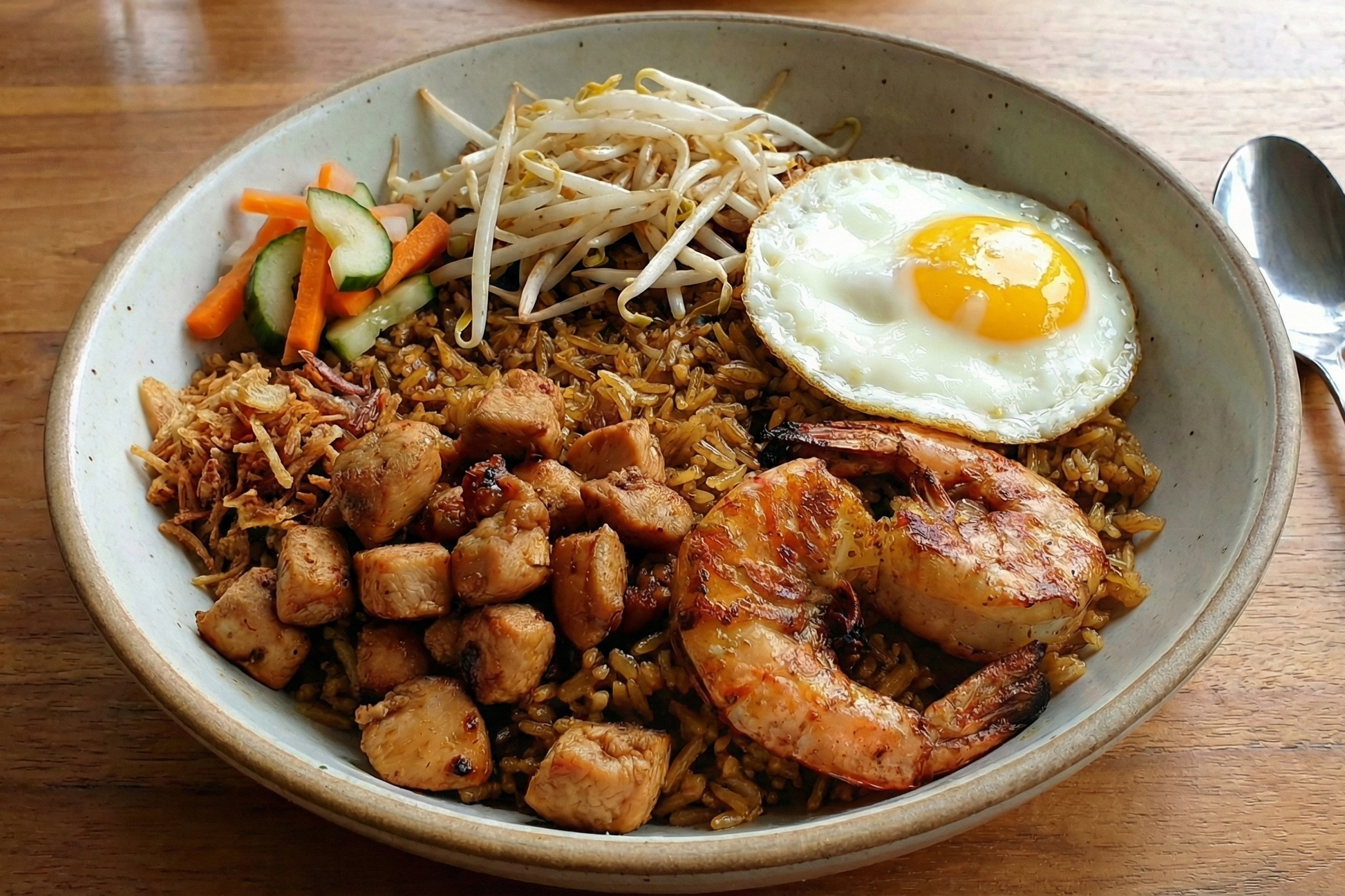Bowl of Indonesian Nasi Goreng Rice